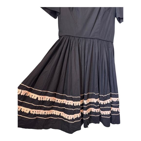 VTG Retro Unbranded Black summer fit flare dress with pink tassel trim medium - Picture 11 of 16